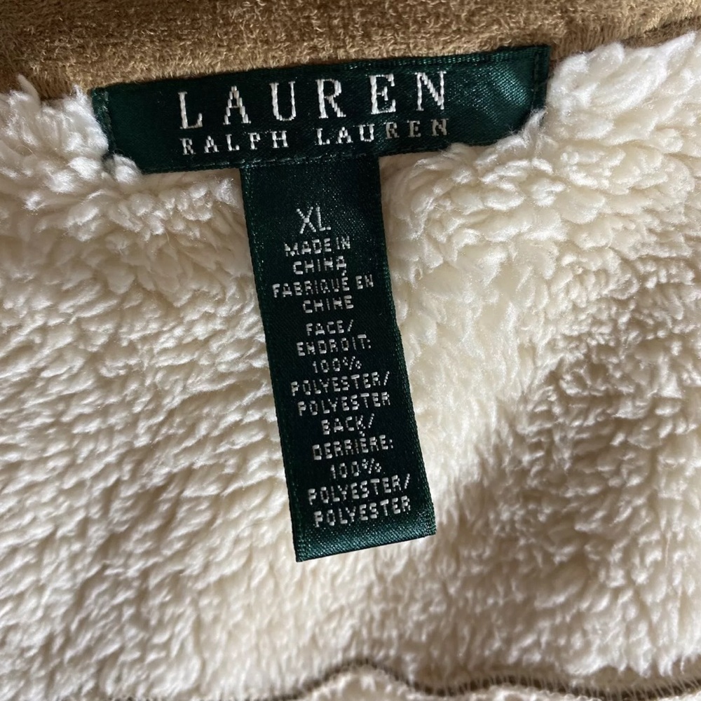 Lauren Ralph Lauren Women’s Faux Suede Sherpa Lined Moto Jacket Brown XL - Picture 12 of 14